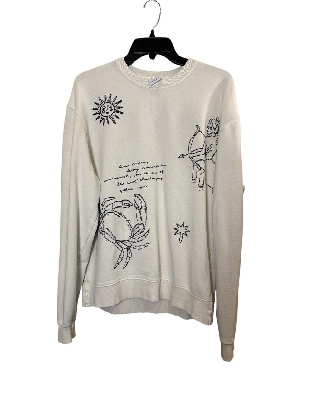 Zara Cream Crewneck Sweatshirt Tarot Astrological Zodiac Embroidery sz M